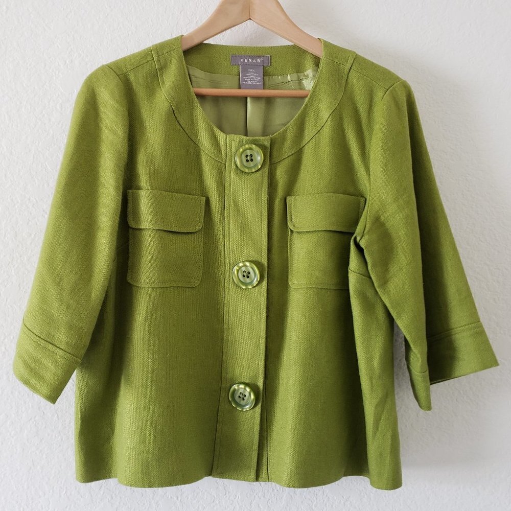 Kenar 3/4 Sleeve Green Jacket - Size 14